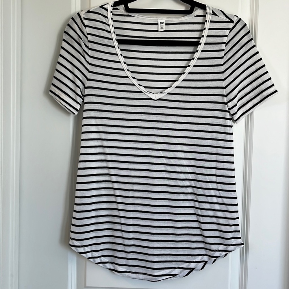 BP black and white striped v neck top